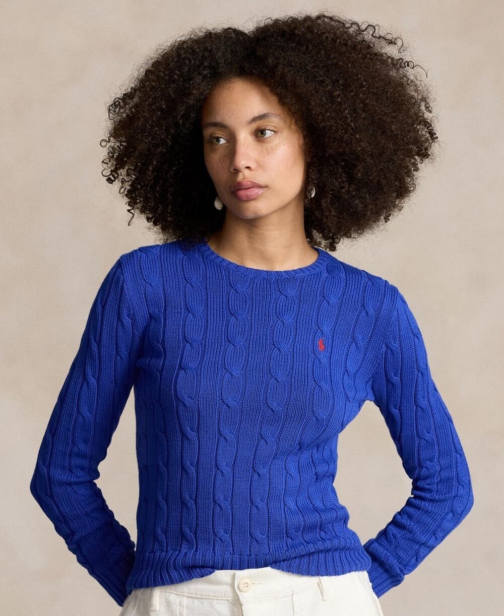 Polo Ralph Lauren Women's Cable-Knit Cotton Crewneck Sweater Blue Size Xs 4127